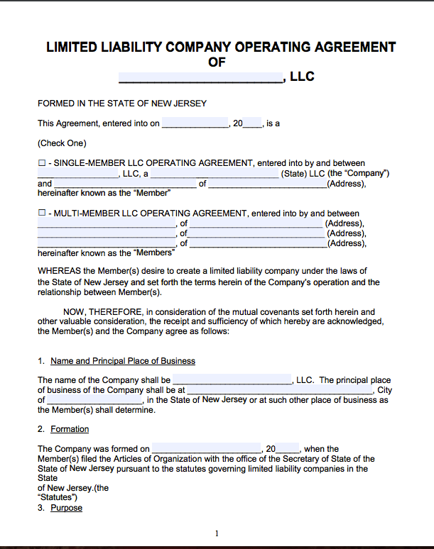 Free New Jersey LLC Operating Agreement Template | PDF | Word |