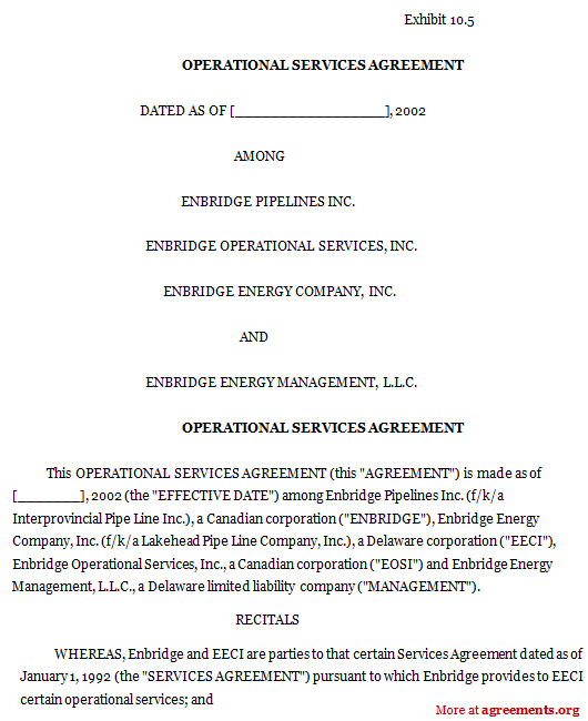 Operational Services Agreement, Sample Operational Services Agreement