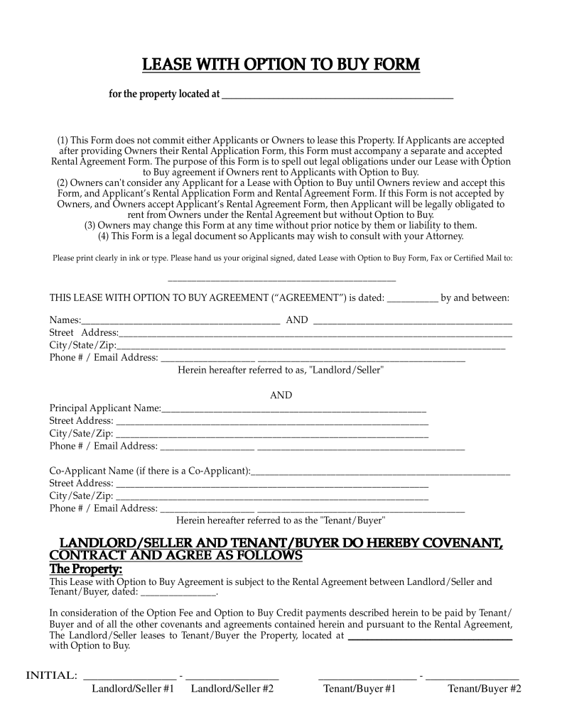 Free New Mexico Lease with Option to Buy Agreement PDF | eForms 