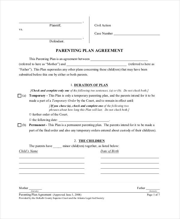 Parenting Agreement Templates 8+ Free PDF Documents Download 