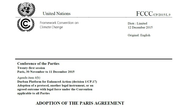 Read the UN Paris climate agreement text here