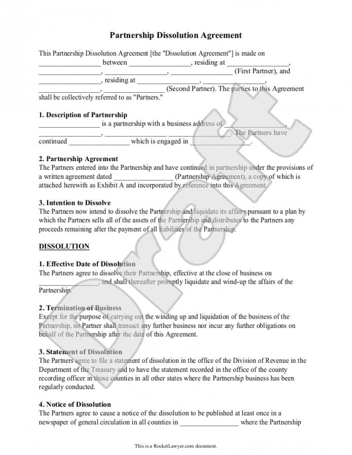 Partnership Dissolution Agreement (Form With Sample) – Partnership 
