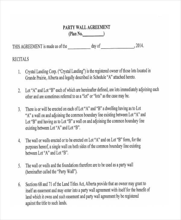party wall agreement template 8 party wall agreement form samples 