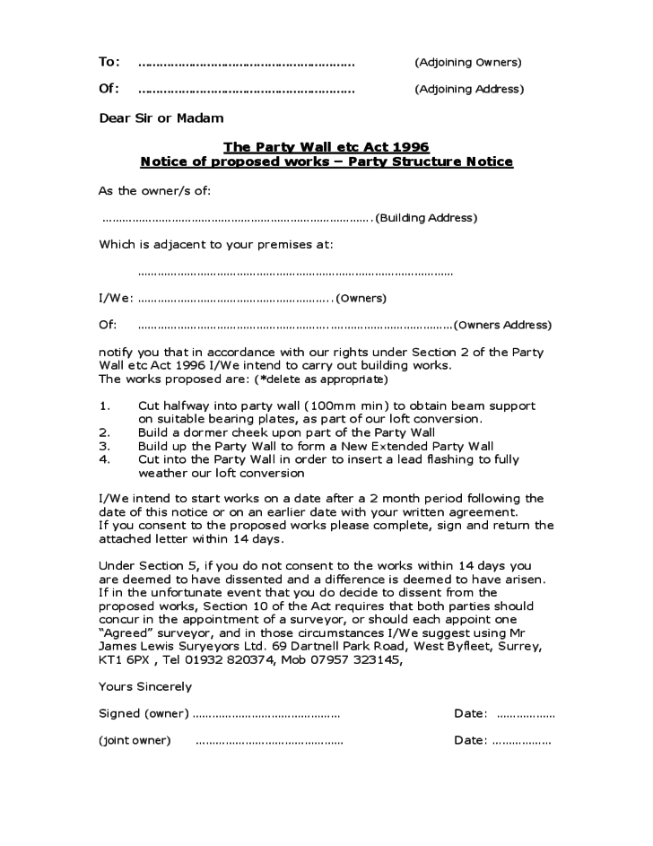 party wall agreement template extension attorney letter targer 