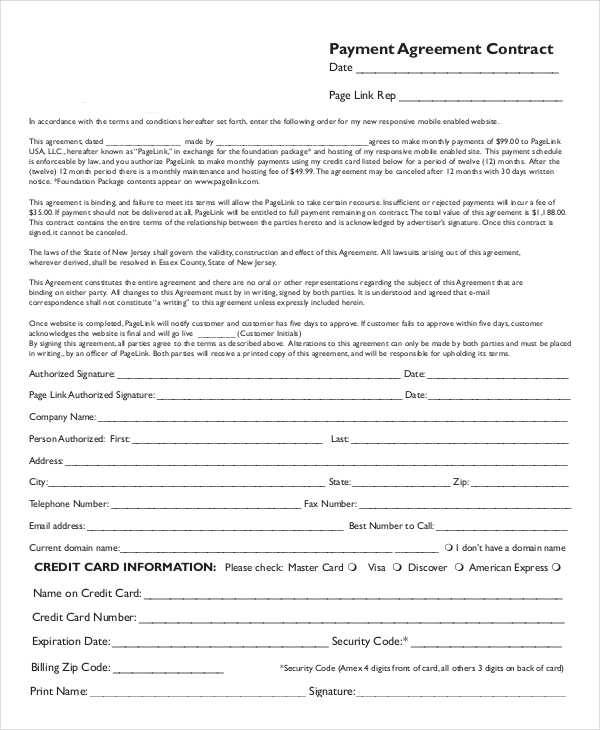 payment agreement contract template 5 payment contract samples 