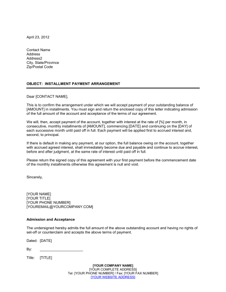 Payment Agreement Letter Gsebookbinderco Payment Agreement Letter 