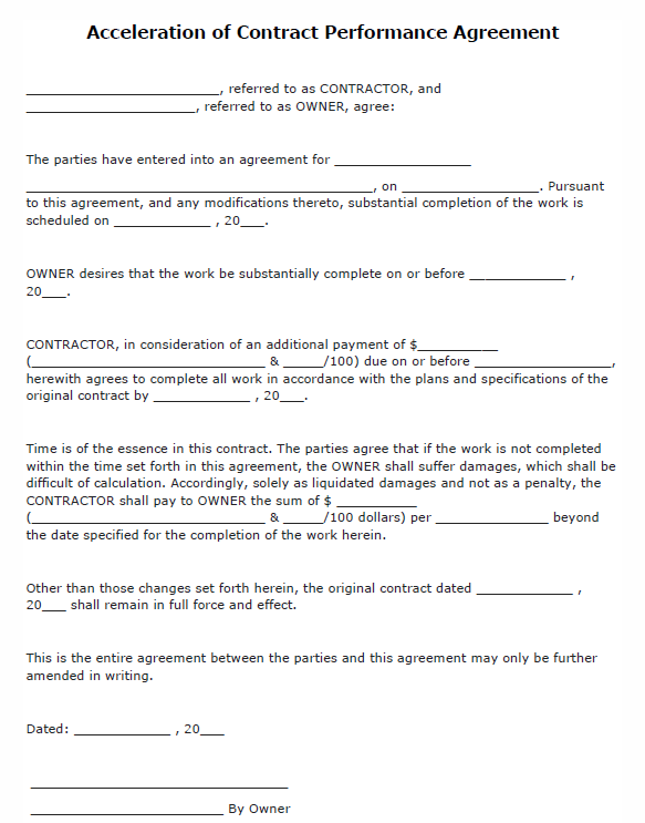 performance agreement template free printable acceleration of 