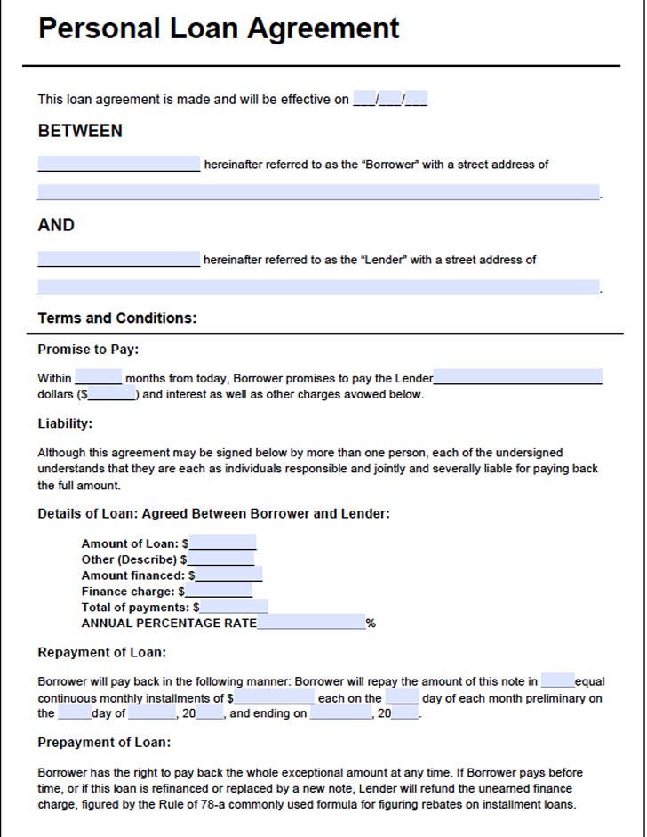 individual loan agreement template personal loan agreement 