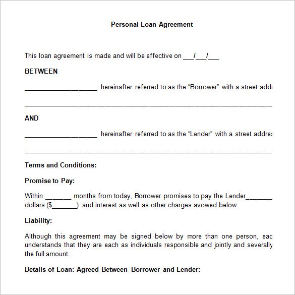 personal agreement template free personal loan agreement in word 