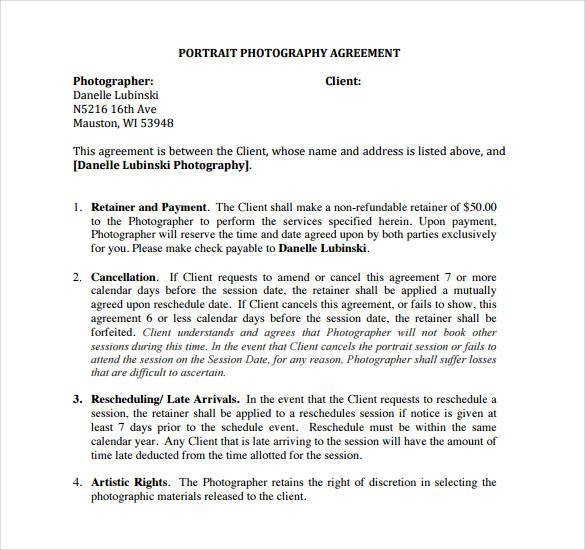 photography agreement template photography contract template 18 