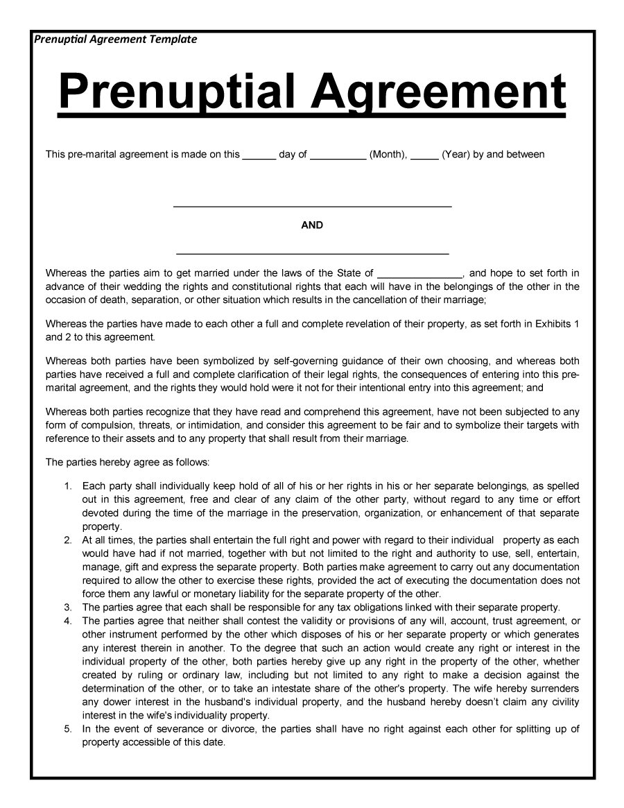 Free Printable Prenuptial Agreement Form | Business Mentor