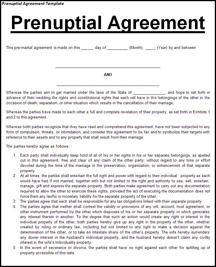prenuptial agreement template