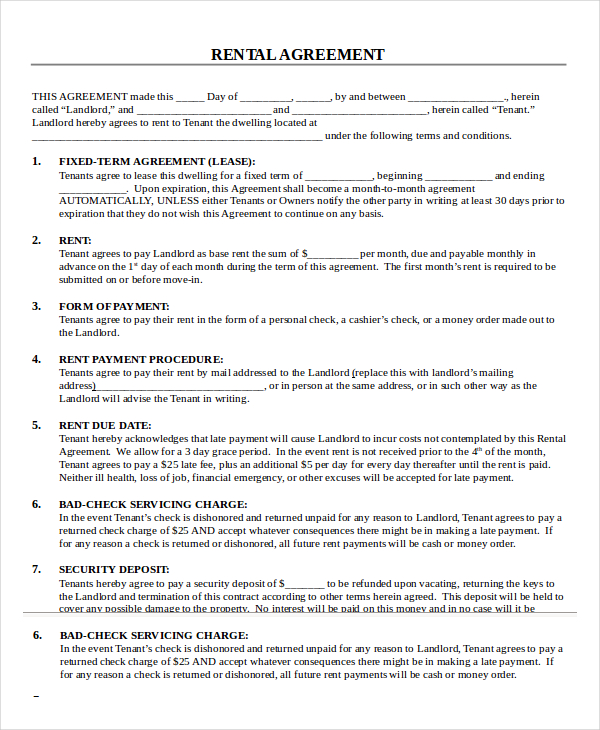 Free Printable Rental Lease Agreement Templates | PDF & Word
