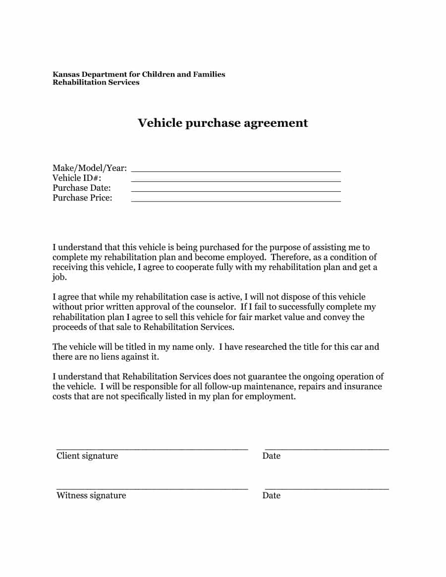 Printable Vehicle Purchase Agreement Fill Online, Printable 
