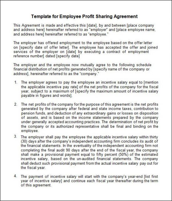 profit share agreement template simple profit sharing agreement 