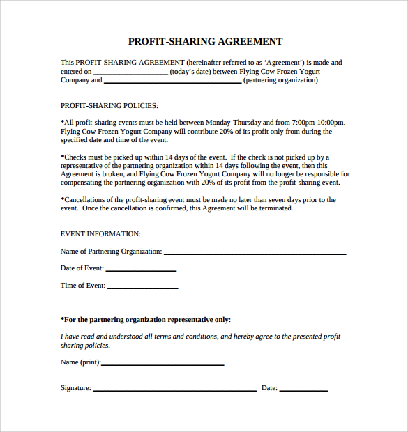 profit sharing agreement template profit sharing agreement 