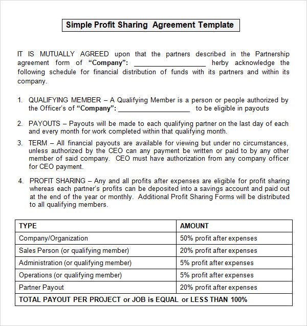 14+ Profit Sharing Agreement Templates – PDF, DOC | Sample Templates