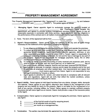 Property Management Agreement Sample Business Template