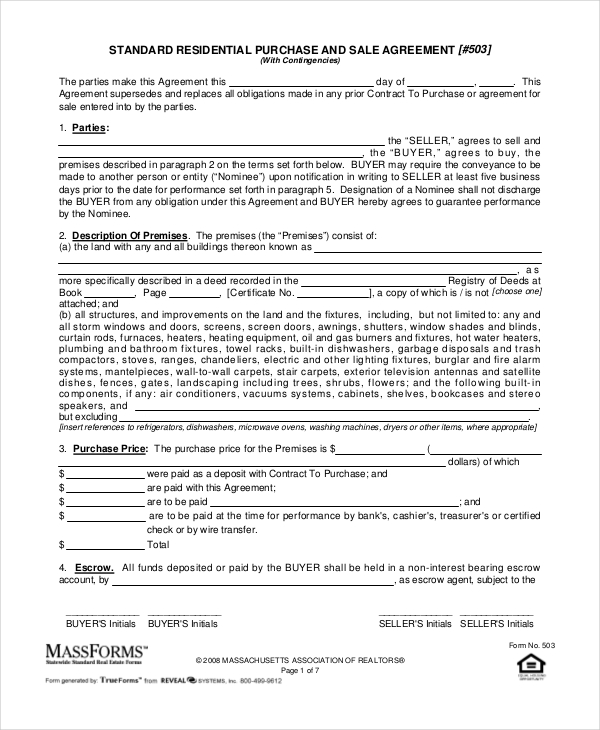 purchase and sale agreement massachusetts template purchase and 