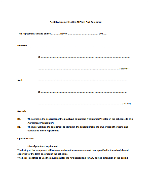 Rental Agreement Letter – 7+ Word, PDF Documents Download | Free 