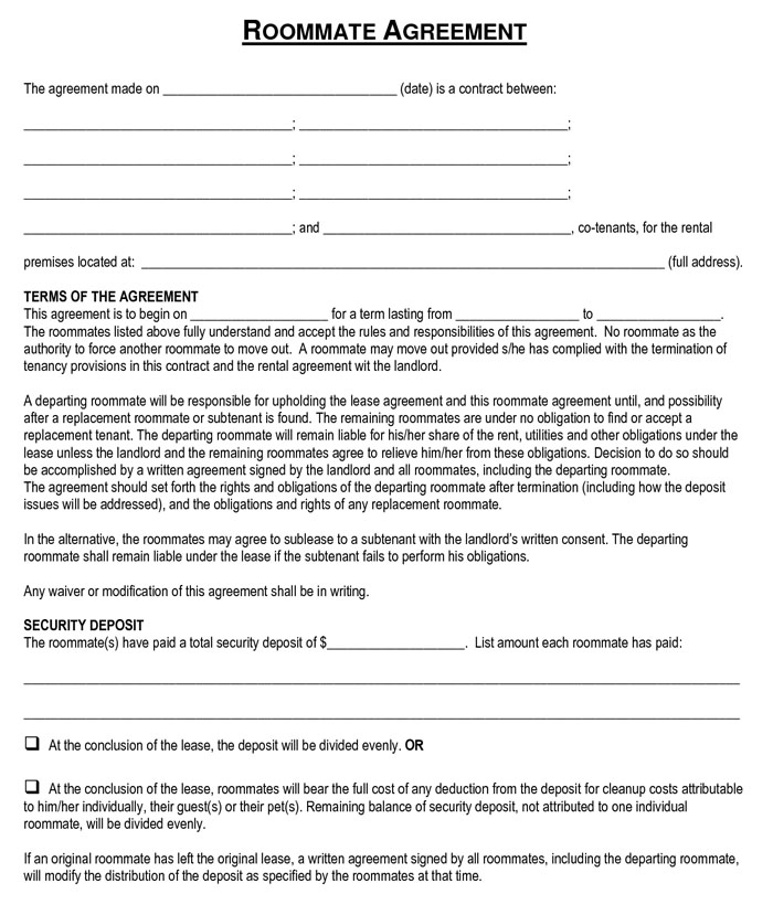 rental agreement template for roommates roommate lease agreement 