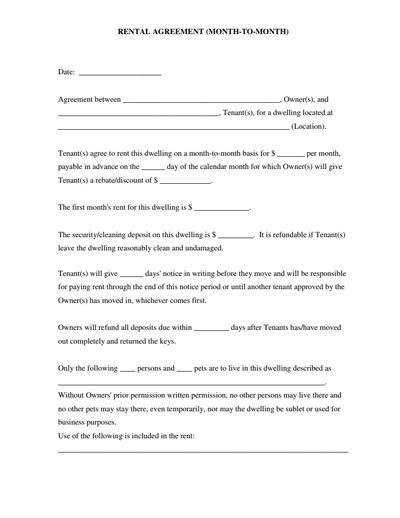 Free Month To Month Rental Agreement Template 