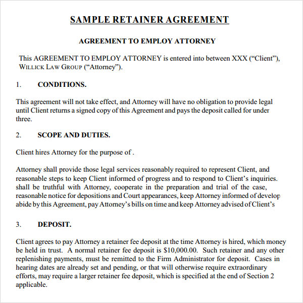retainer agreement templates retainer agreement 9 download free 