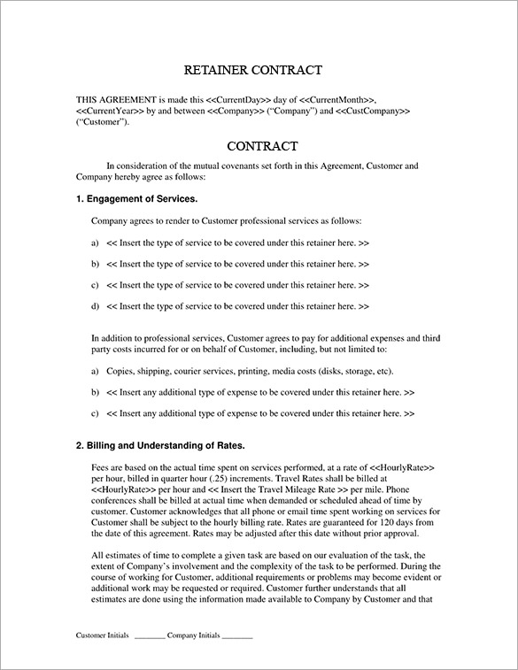 retainer fee agreement template 4 retainer contract templates free 