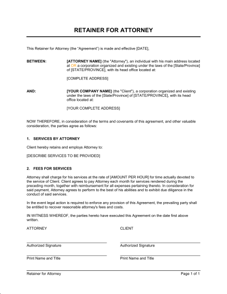 legal retainer agreement template legal retainer agreement 