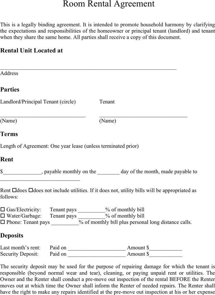 lease agreement for renting a room template sample lease for 