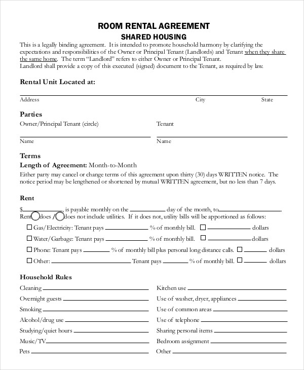 room for rent agreement template room rental agreement 17 free 