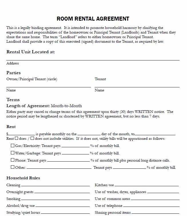 free room rental lease agreement template free room rental lease 