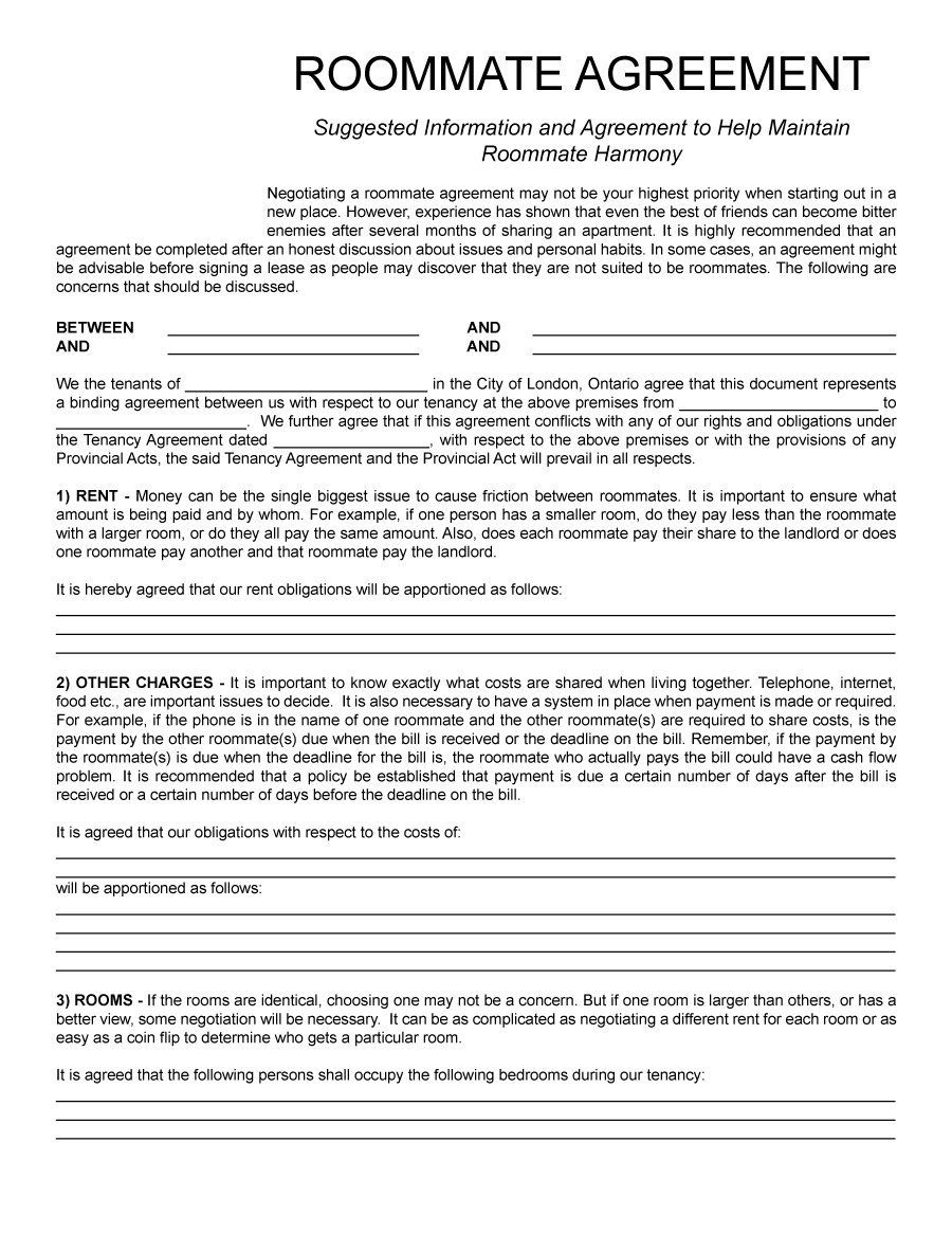 roommate agreement template 11 | lease | Pinterest | Roommate 