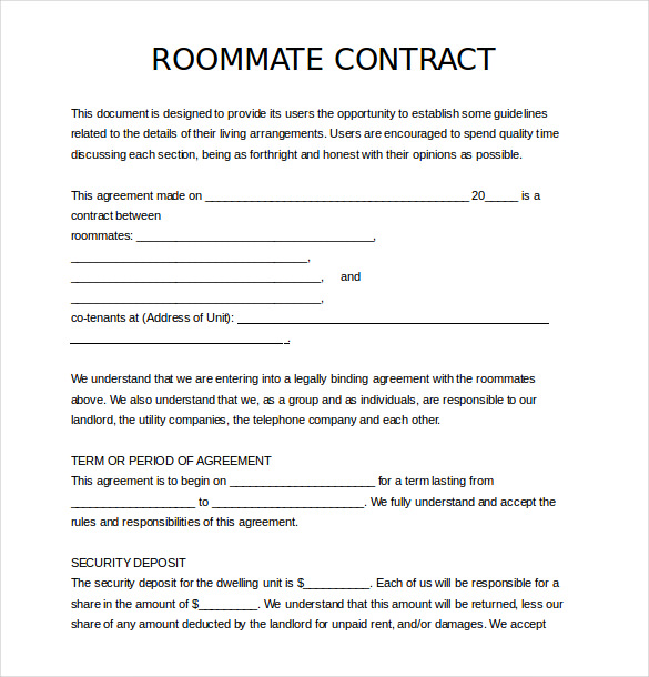 roomate agreement template roommate contract template 12 roommate 
