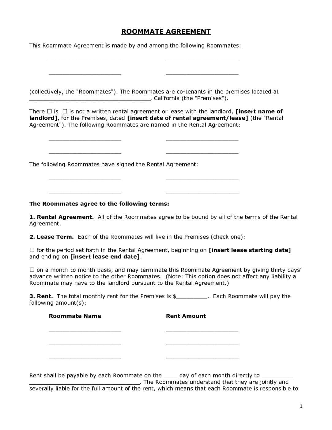 Renters Agreement Form – Doc By Bgf31721 – Roommate Agreement Free 