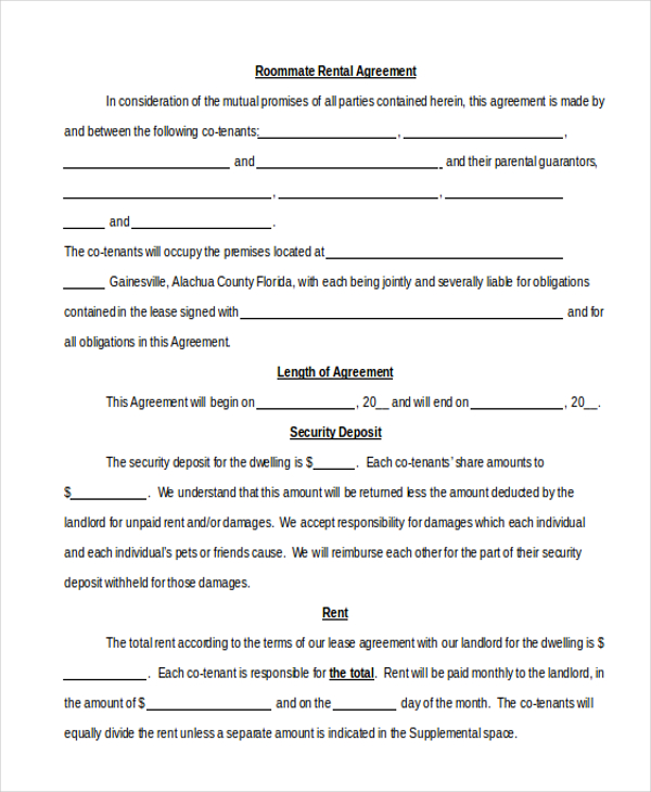 Sample Roommate Agreement Form 12+ Free Documents in Word, PDF