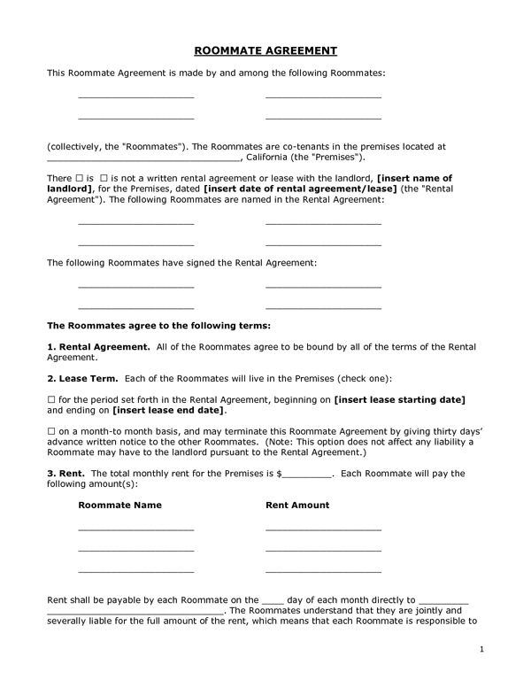 Roommate Lease Agreement Template Free Schreibercrimewatch.org