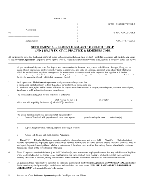 FILING OF SETTLEMENT AGREEMENT UNDER RULE 11 AGREEMENT TRAVIS COUNTY