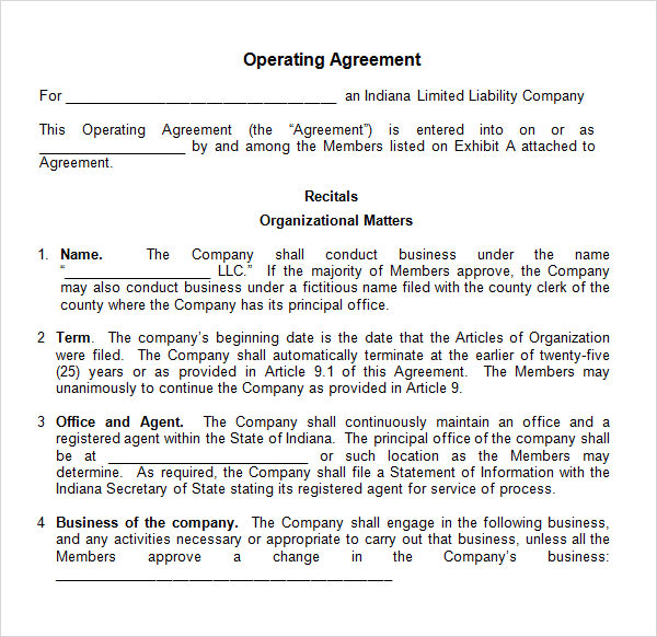 8 Sample Operating Agreement Templates to Download | Sample Templates