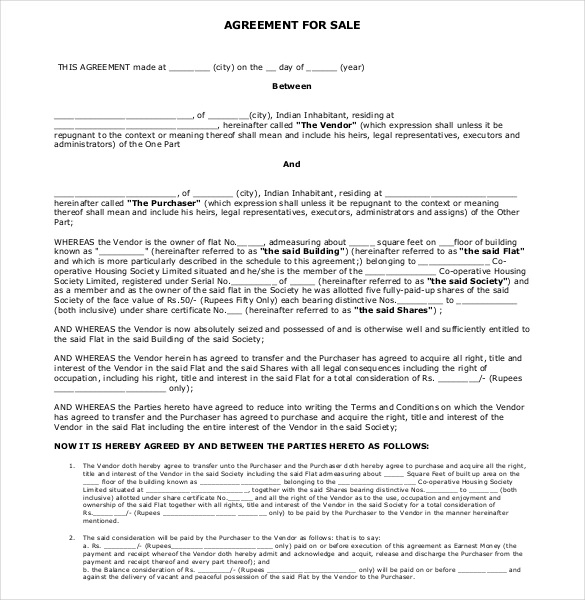 agreement of sale template sales agreement template 10 free word 