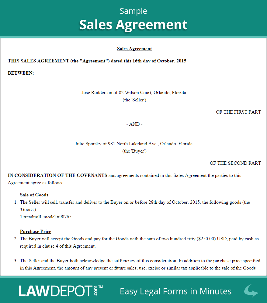 Sales Agreement Form | Free Sales Contract (US) | LawDepot