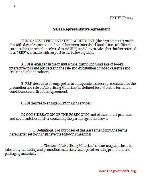 contract packaging agreement sales representative agreement 