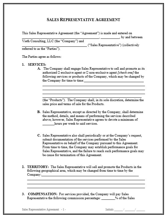 independent sales contractor agreement template representation 