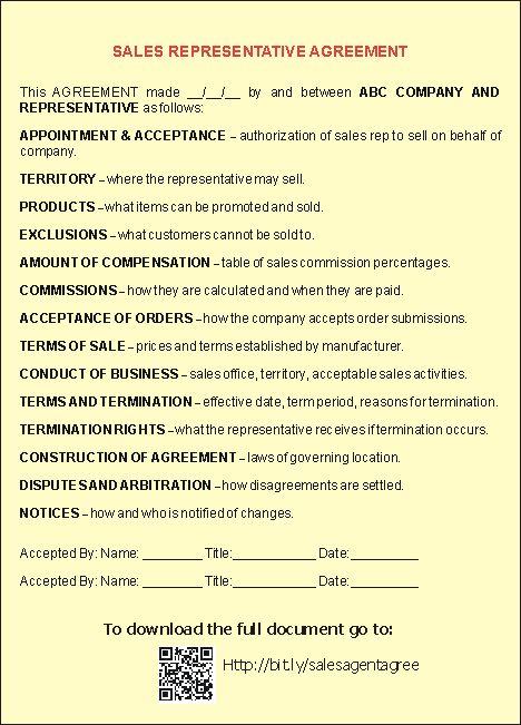 Sample Sales Representative Agreements Small Business Free Forms