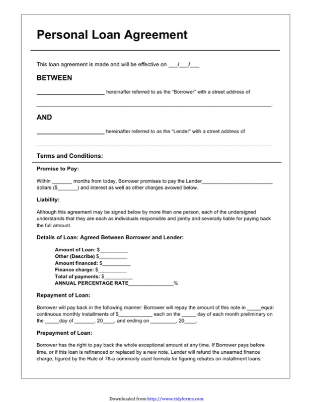 Free personal loan agreement form template $1000 Approved in 2 