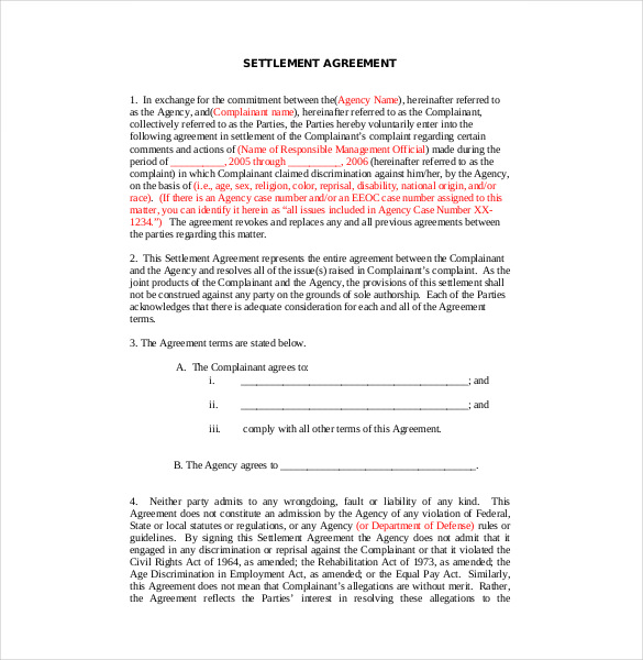 Settlement Agreement Template 16+ Free Word, PDF Document 