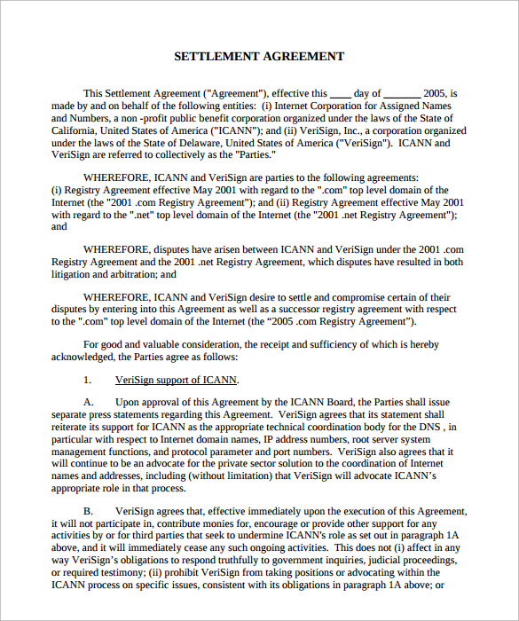 12+ Sample Settlement Agreements | Sample Templates