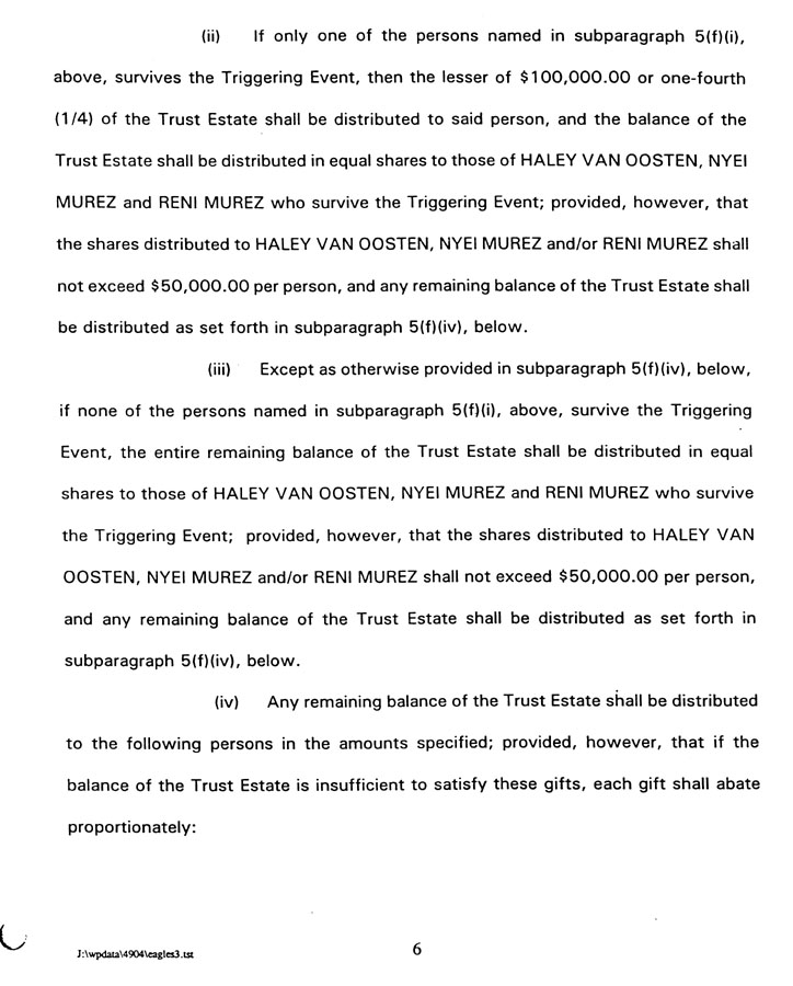Sample Page 2 from the Eagle's Trust Agreement