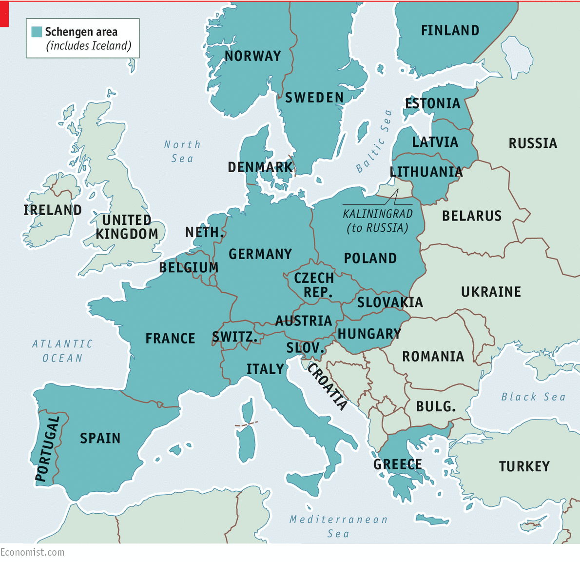 Map of the Schengen Area, Europe's Border free Travel Zone 