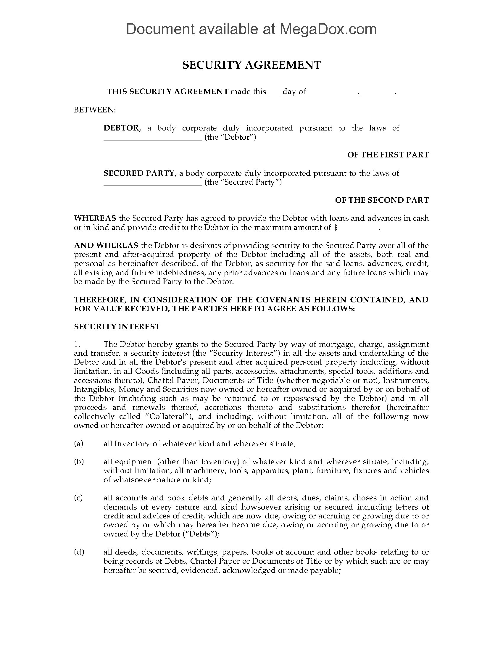 Canada General Security Agreement | Legal Forms and Business 